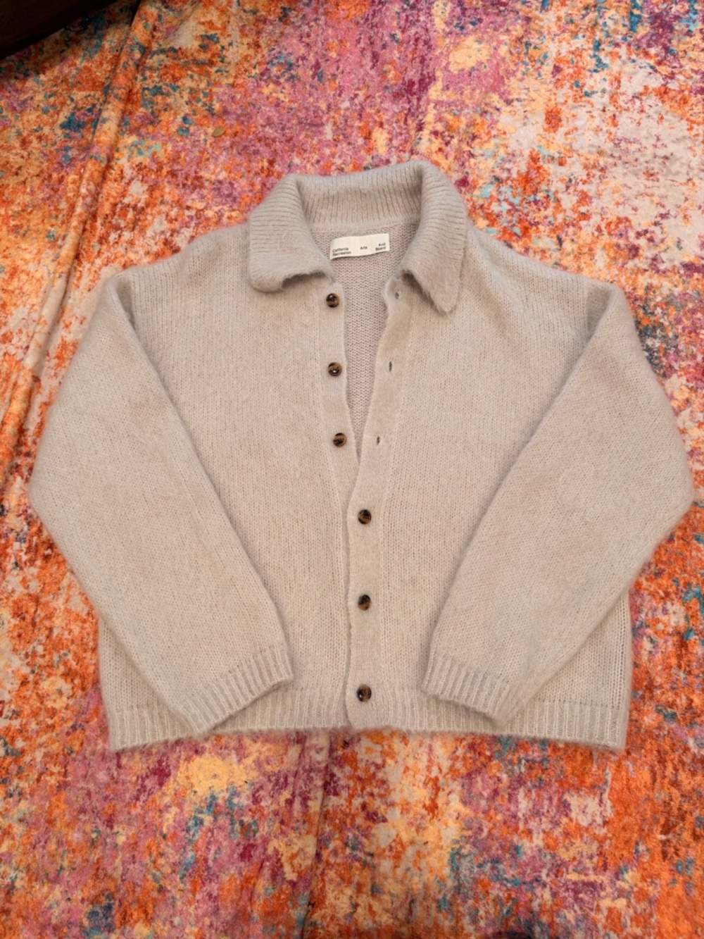 California Recreation Arts and Board Mohair Blend Cardigan Sweater Cream Size L
